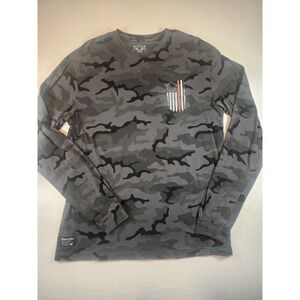 Howitzer Mens XL Gray Camo American Flag Long Sleeve Patriot T-Shirt Thin Line